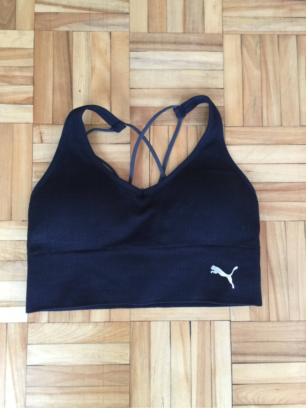 Puma Black Ribbed Strappy Sports Bra